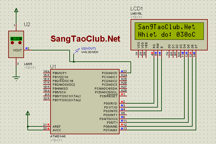 Lập trình ADC - Đo nhiệt độ dùng LM35 hiển thị LCD với AVR - SangTaoClub.Net