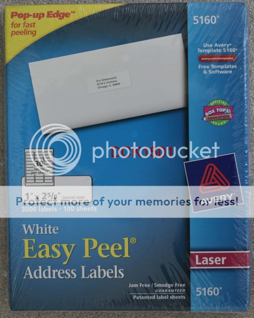 Avery 5160 White Laser Easy Peel Address Labels 1 x 2 5/8