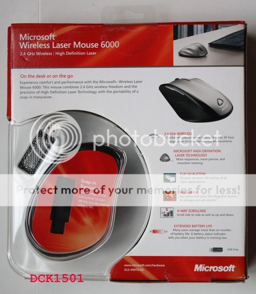 Microsoft High Definition Wireless Laser Mouse 6000 QVA 00001