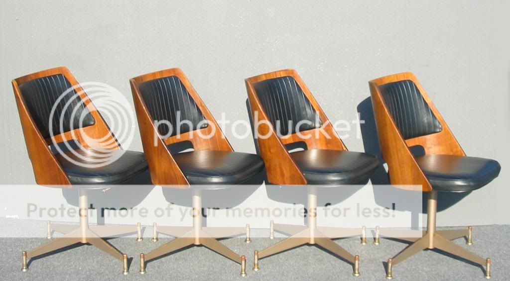 4 Mid Century Modern Swivel Chairs Curved Backrests Black Vinyl P Brody Co